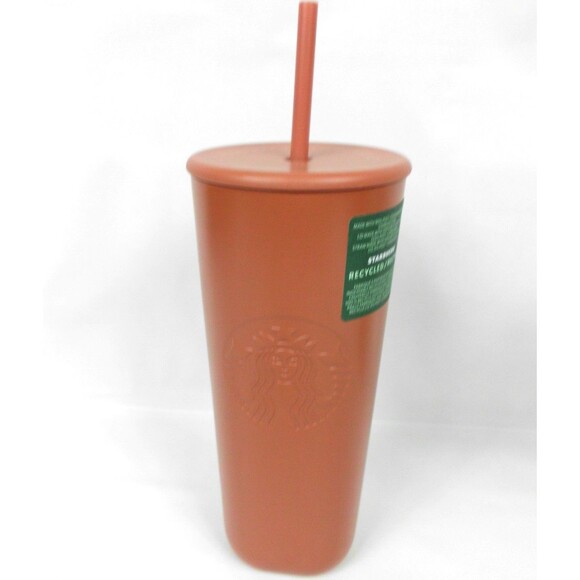 Starbucks 2024 Terracotta Recycled Stainless Steel Triangle Tumbler w Straw 24oz - Picture 1 of 5